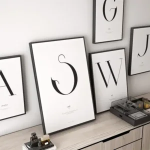 Nordic Poster A to Z 26letters Canvas Print Painting Wall Art Black And White Letter Decorative Pictures for Living Room Decor