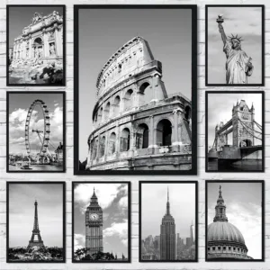 Black and White Rome London Tower Bridge New York Poster Prints Canvas Painting Wall Art Picture for Living Room Home Decor