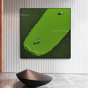 Special Golf Course Black And Green Canvas Artwork Handmade Grass Yellow People Playing Oil Painting Simple Home Wall Decor Item