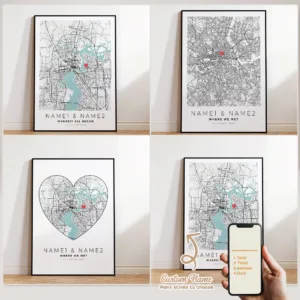 Modern Custom Personalized Couple Color City Map Wall Art Canvas Poster Prints Paintings Picture For Living Room Home Decor Gift