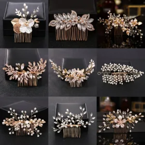 Golden Crystal Pearl Hair Comb Headband Hairband For Women Party Bridal Wedding Hair Accessories Jewelry Comb Headband Hairband