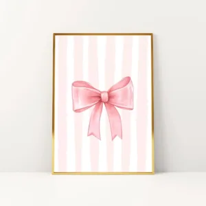 Pink Bow Canvas Print French Pastel Oquette Aesthetic Pink Nursery Girl Wall Art Poster for Modern Living Room and Home Decor