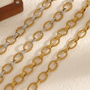 18K Gold Plated Stainless Steel Oval Chain Bracelet Chunky Statement Bangle for Women Men Stackable Fashion Jewelry Waterproof