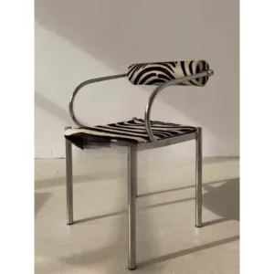 *Mid-Century Bauhaus Dining Chair Stainless Steel Frame with Zebra Pattern Upholstery Retro Lounge Armchair