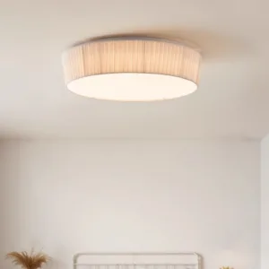 French Rotundity Iron Base LED Ceiling Lights Pleated Fabric Lampshade Moden Living Room Bedroom Restaurant Kitchen Hanging Lamp