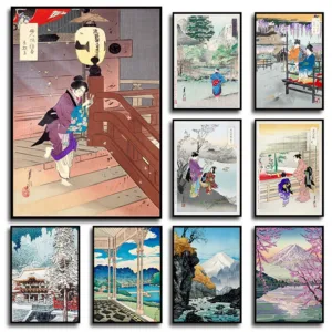 Vintage Japanese Landscape Poster Japanese Women Traditional Art Culture Ukiyo-e Style Pictures HD Print Canvas Painting Home