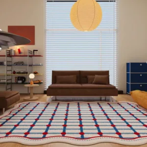 Retro Style Living Room Decoration Carpets Red Blue Rugs for Bedroom Art Grid Bedside Rug Fluffy Soft Home Irregular Floor Mat