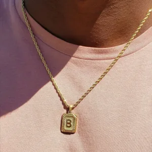 1pc 18K Gold-Plated Capital Letter Stainless Steel Twist Chain Necklace - Personalized A-Z Letter Pendant for Men and Women