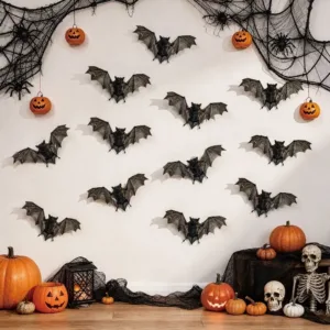 12Pcs Waterproof PVC 3D Bat Wall Stickers Realistic 3D Texture Reusable Halloween Bat Decals Double-sided Printing Easy to Paste