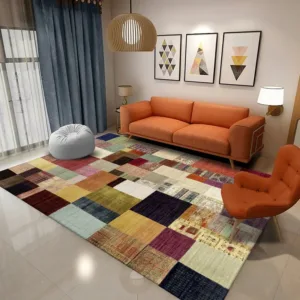 Light Luxury Style Geometric Living Room Carpet Machine Washable Non-slip Decoration Large Rugs Bedroom Office Easy Clean Mat