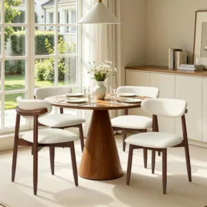 Dining Chairs Set of 4, Upholstered Wooden Dining Room Chairs, Mid Century Modern Fabric Kitchen Chair with Ergonomic