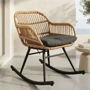Nordic Iron Rattan Beach Chairs Outdoor Leisure Rocking Armchair for Garden Balcony Patio European Style Creative Furniture