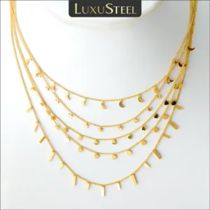 LUXUSTEEL Vintage Mini Round Coin Charm Choker Necklace For Women Girls Gold Pated Silver Color Stainless Steel Bohemia Jewelry