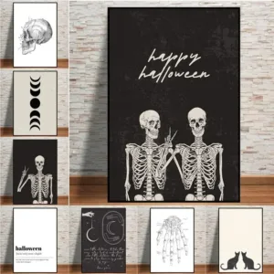 Halloween Decor Posters and Prints Skeleton Gallery Wall Art Human Organs Canvas Painting Black and White Room Decortion Pict
