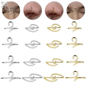 ZS 1PC 16G 925 Silver Inner Hook Outer Hook Eyebrow Ring Spiral Bridge Nose Stud Helix Earring Gold Color Cartilage Piercing