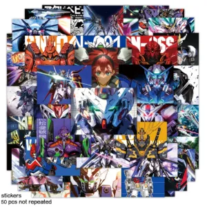 50pcs Hd Gundam Poster Graffiti Stickers Waterproof DIY Decals for Phone Laptop Ipad Thermos Notebook Skateboard Luggage Decor