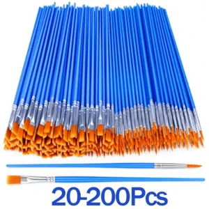 20/100/200Pcs Painting Brushes Set Art Round Flat Hair Nylon Hair Paint Brush Pen For Oil Acrylic Watercolor School Art Supplies