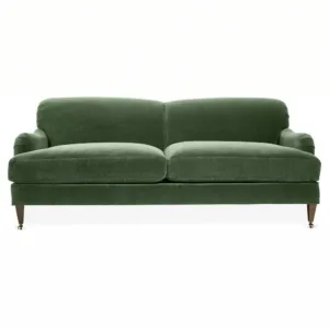 Retro dark green velvet three person sofa, light luxury small unit living room with roller solid wood armrest fabric sofa