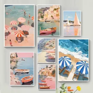 Coast Beach Sailing Seaside Landscape Digital Oil Painting By Numbers on Canvas Home Decor for Room Handmade Gift Frameless