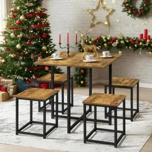 Industrial Dining Table Set for 4 Compact Kitchen Table and 4 Stools Space Saving Home Furniture for Small Space