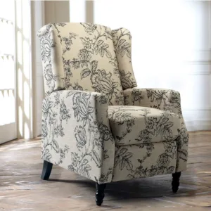 #Upholstered Wingback Recliner Chair Push Back Mid Century Modern Lounge Armchair Living Room Home Theater Indigo