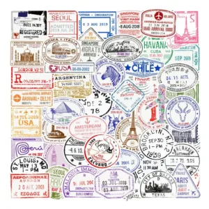 50PCS New Transparent Postmark Stickers Vintage Stamp Seals Waterproof Sticker for Kids Travel Luggage Laptop Guitar Suitcase