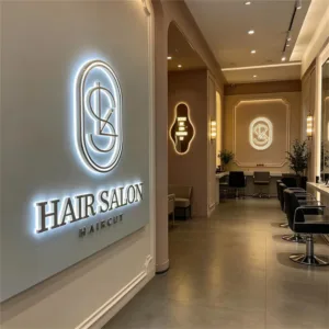 Custom LED Halo Backlit 3D Metal Graphic Logo Letters For Hair Salon Barbershop Beauty Salon Commercial Shopping Mall Outdoor