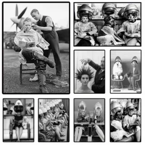 Women Hair Salon Dog Black White Vintage Pilot Haircut Posters and Prints Canvas Printing Wall Art Picture for Barber Shop De