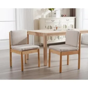 Upholstered Dining Chairs Set of 2, Fabric Accent Side Chairs with Removable Cushions for Kitchen/Living Room, Beige Linen