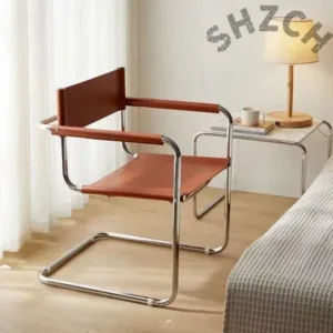 Vintage Armchair For Gentlemen Stainless Steel Saddle Leather Dining Chair Bauhaus Chair Chaise Salle A Manger Dining Chair New