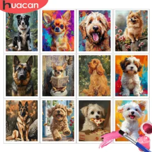 HUACAN Painting With Numbers Kits Dog Animal Drawing Canvas Gift For Diy Wall Set Handmade Pictures Printed