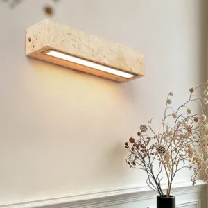 Wabi-Sabi Yellow Travertine Wall Light, Natural Stone LED Wall Sconce Lamp for Bedroom Bedside, Aisle, Stair Home Deocr