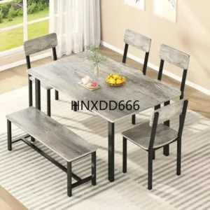 Dining Table Set for 6, Modern Kitchen Table Set with Chairs and Bench,6-Piece Dining Room Table Set with Metal Frame