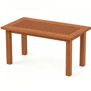 Rectangle Solid Hardwood Patio Coffee Table Slatted Drainable Tabletop Teak Oil Finish for Garden Backyard Poolside