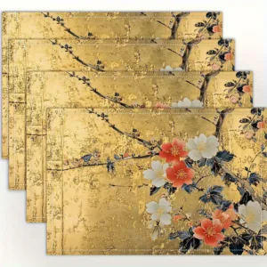 Stylish Japanese Golden Floral Design Placemats Trendy Printed Table Mats Suitable for Dining Tables Kitchens Parties Indoor Use
