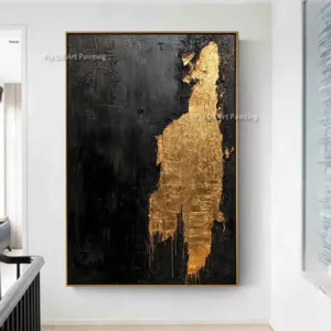 Hand Drawn Black And Golden Yellow Abstract Canvas Thick Oil Painting New Original Gold Foil Wall Art For Home Decor As Gifts