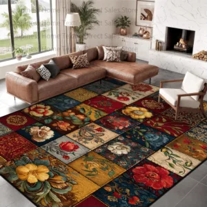 Persian Retro Large Living Room Carpet Non-slip Machine Washable Decoration Bedroom Rug Luxury Soft Fluffy Cloakroom Floor Mats