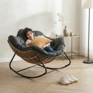 Rattan Rocking Chair Recliner with Cushion Nordic Leisure Lounge Seat for Living Room Balcony Modern Comfortable Home Armchair