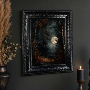 Halloween Wall Art, Framed Canvas Wall Art Gothic Moon Dark Forest Print for Dark Academia Moody Spooky Home Room Decor