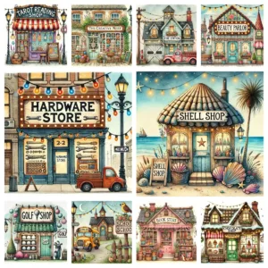 5D DIY Watercolor Vintage Storefronts Cozy Bookshop Diamond Painting Full Round Square Diamond Mosaic Home Decoration Craft Kit