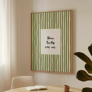 Modern How Lucky Are We Quotes Olive Green Striped Wall Art Print Canvas Painting Poster Picture For Bedroom Home Decor