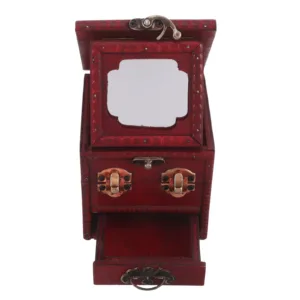 Chinese Wooden Jewelry Box Vintage Classic Vanity Box Mirror Lock Decorative Makeup Organizer Bedside Storage Case Oriental
