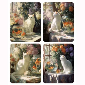 Hand Paint White Cat and Goldfish Painting By Numbers Kit DIY Acrylic Artwork Canvas Art Gift Home