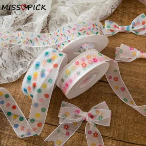 Floral Dot Print Organza Transparent Chiffon Ribbon For Gift Box Wrapping Diy Bow Hairpin Party Wedding Craft Decor Accessories