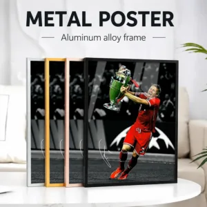 Soccer Player Trending Framed Metal Print Customized Photo Dramatic Action Style Wall Art For Bedroom And Office Birthday Gift