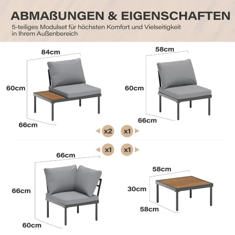 L-Shaped Outdoor Furniture Set, 5 Pieces PE Rattan Patio Conversation Set, Rustproof Steel Sectional Sofa with, Custom