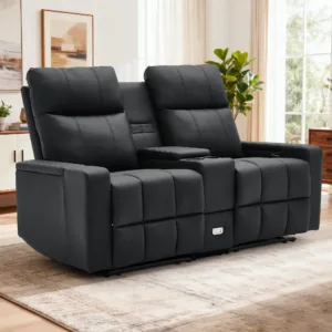Korser Loveseat Recliner Sofa with Massage and Heating,2 Seater Manual Recliner with Cup Holders and Storage Drawer PU Leather Recliner Sofa with Charge Ports for Living Room