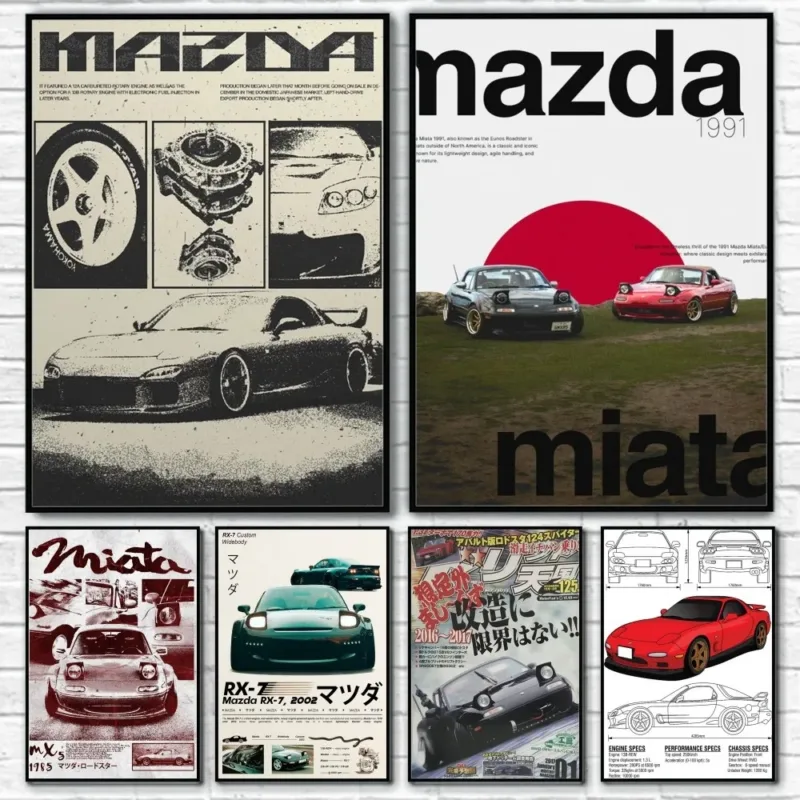 Vintage RX7 Car Poster Room Decor Home Decoration Interior Wall Art Printing Waterproof Garage BedRoom Posters Gift