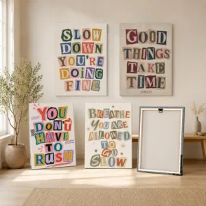 Slow Down You're Doing Fine Framed Painting Ready to Hang Framed Canvas Art Set of 3 Poster for Living Room Bedroom Home Decor