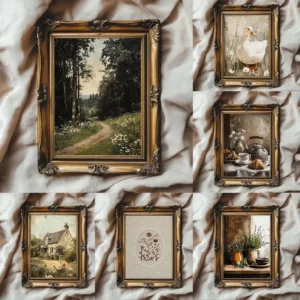 Antique English Countryside Spring Forest Embroidered Dried Flower Poster Canvas Painting Wall Art Pictures Home Decor